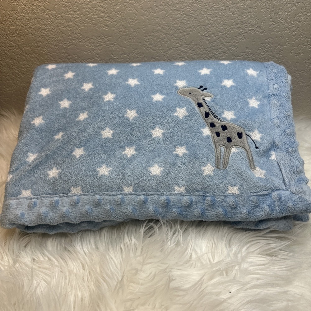 $27 🌙 Carters Child Of Mine Blue White Stars Giraffe Sherpa Baby Blanket 30x40